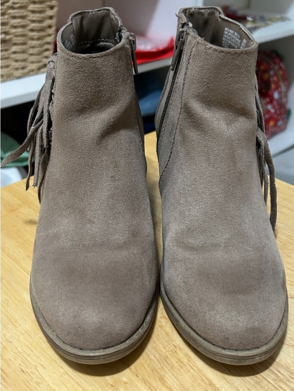 Women's Faded Glory Taupe Suede Ankle Boots with Side Fringe